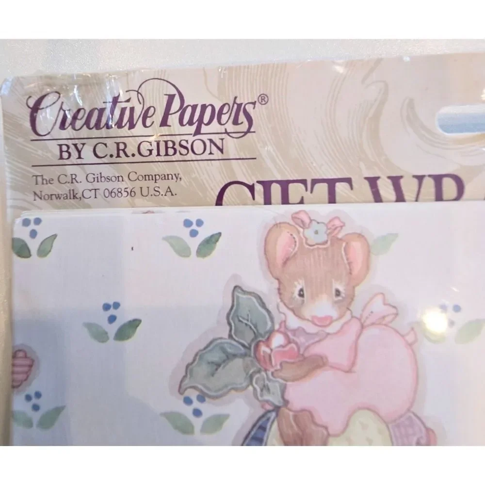 VTG 90s CR Gibson Cara Marks Mouse‎ Family Gift Wrap Flomo Bear Bag Deadstock